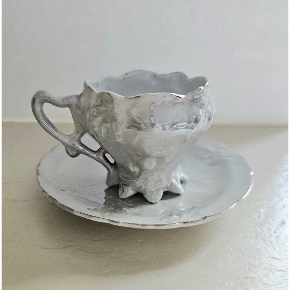 Vintage Mint Green Lusterware Miniature Cup And Saucer